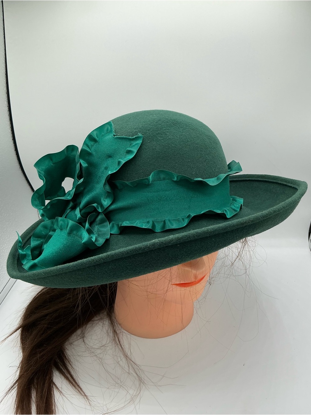Bollman hats Elegant Green Wide-Brim wool hat with Satin Bow